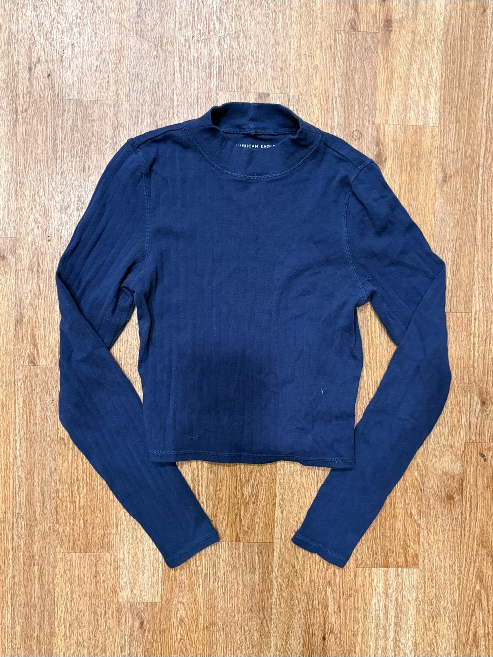American Eagle Outfitters Navy Ribbed Long Sleeve Crop Top